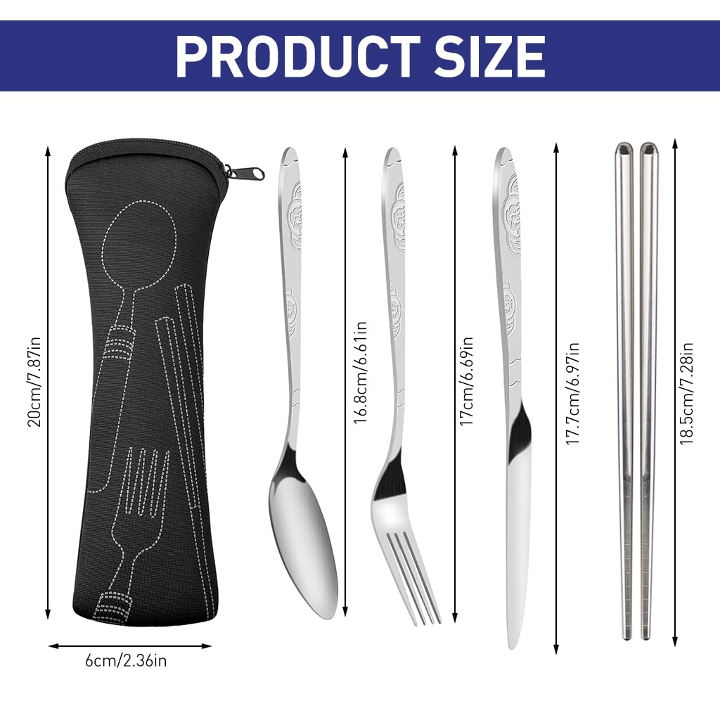 ZIBUYU 4 Pieces Flatware Sets Knife, Fork, Spoon, Chopsticks, Rustproof Stainless Steel Tableware Dinnerware with Carrying Case for Traveling Camping Picnic Working Hiking ZIBUYU 4 Pieces Flatware Sets Knife, Fork, Spoon, Chopsticks, Rustproof Stainless Steel Tableware Dinnerware with Carrying Case for Traveling Camping Picnic Working Hiking